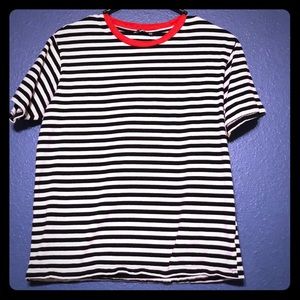 Shein Striped-Tee with Red Neckline